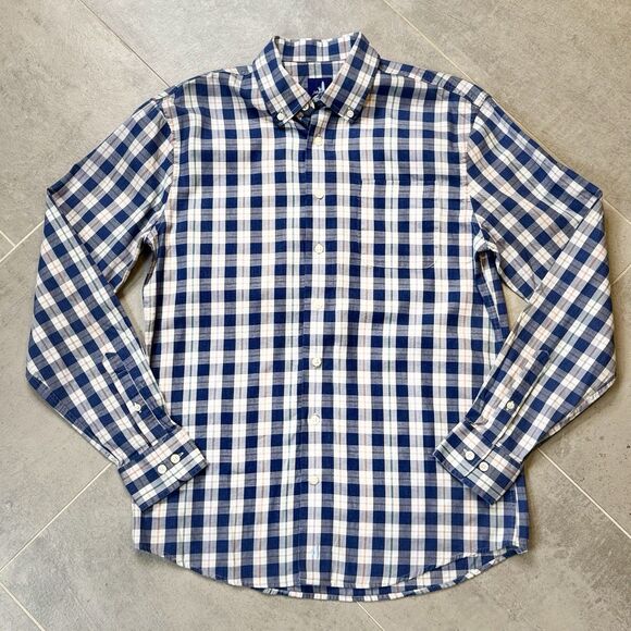 Johnnie O Swain Plaid Oxford Shirt Wake Blue White Small JMWL4560 VGUC - Picture 1 of 9